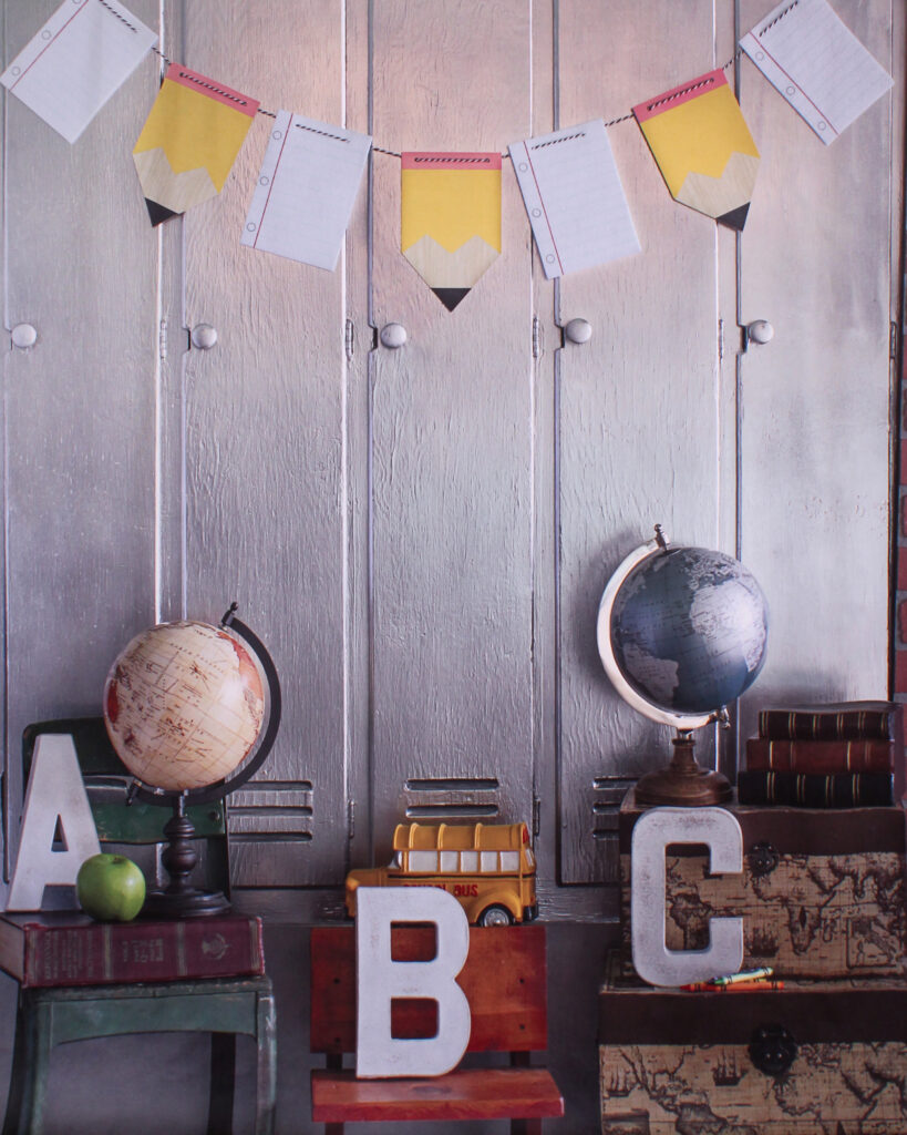 Plank Wall with ABC Letters and Globes